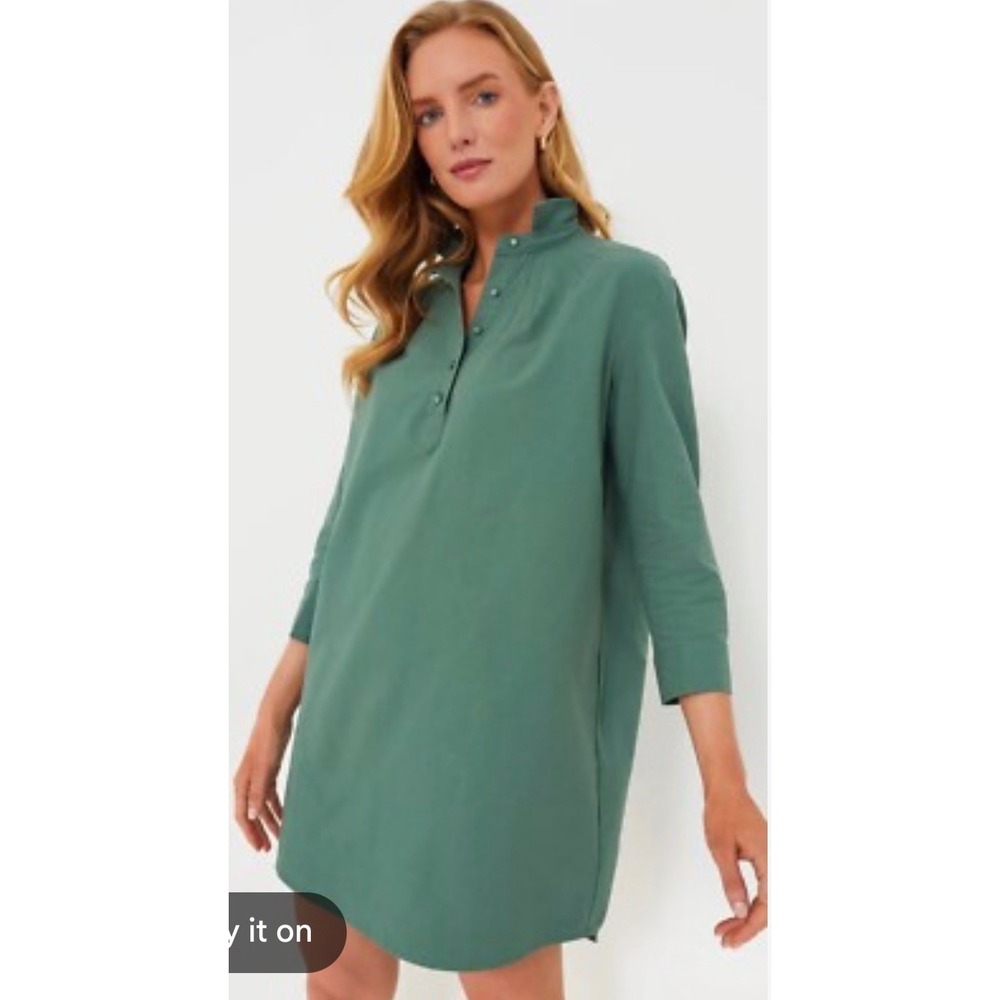 Pomander Place Green Cotton Shirt Dress 3/4 Sleeve Mini Shift Y18715T Small